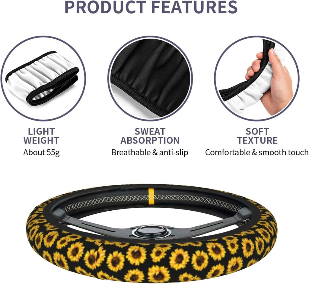 Sunflower Steering Wheel Cover 15 Inch Universal Neoprene Steering Wheel Covers for Women Men Car Steering Wheel Wrap Car Interior Protection Accessories anti Slip Fit Cars Truck Suvs
