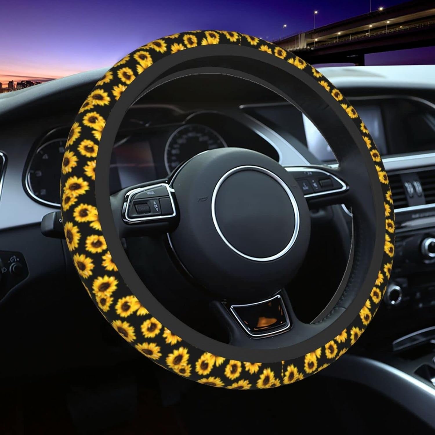 Sunflower Steering Wheel Cover 15 Inch Universal Neoprene Steering Wheel Covers for Women Men Car Steering Wheel Wrap Car Interior Protection Accessories anti Slip Fit Cars Truck Suvs