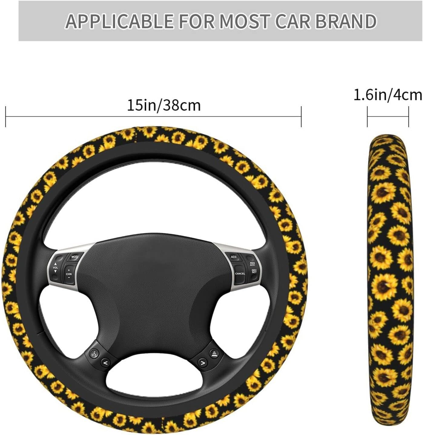 Sunflower Steering Wheel Cover 15 Inch Universal Neoprene Steering Wheel Covers for Women Men Car Steering Wheel Wrap Car Interior Protection Accessories anti Slip Fit Cars Truck Suvs